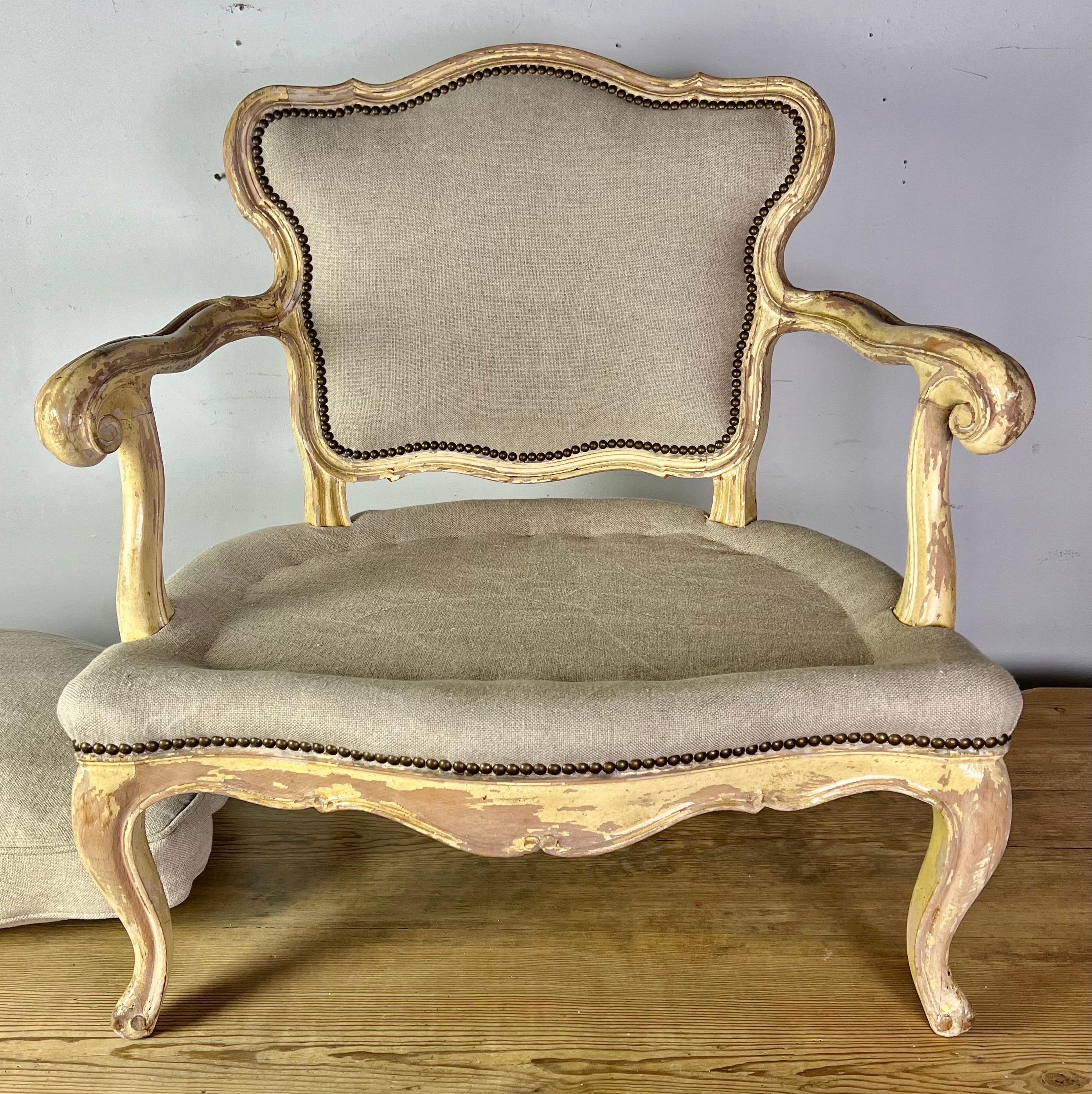 Pair of Early 20th Century French Provincial Armchairs W/ Down Cushions 12