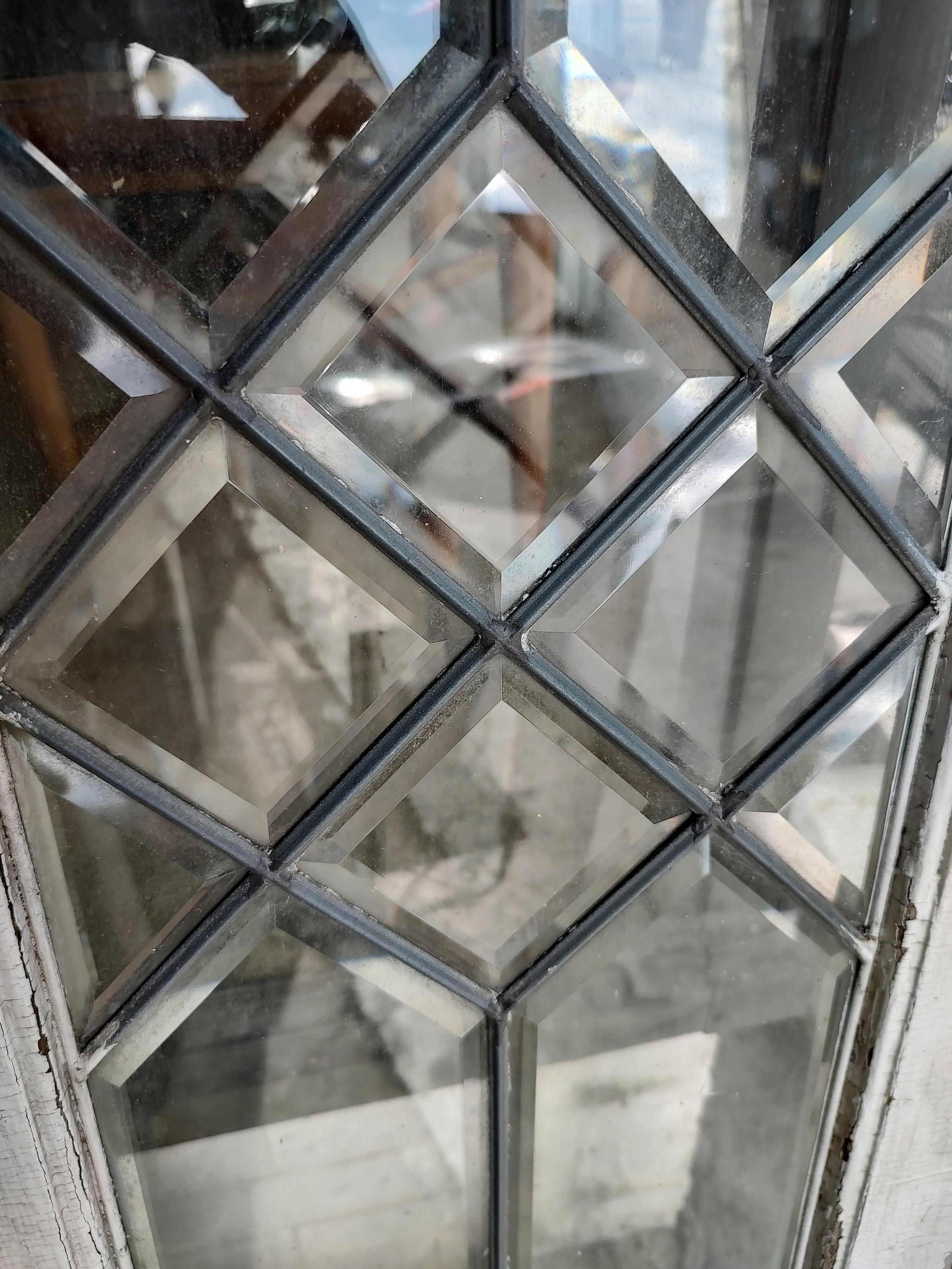 Pair of Early 20th C Leaded Beveled Glass Sidelight Windows In Good Condition In Port Jervis, NY