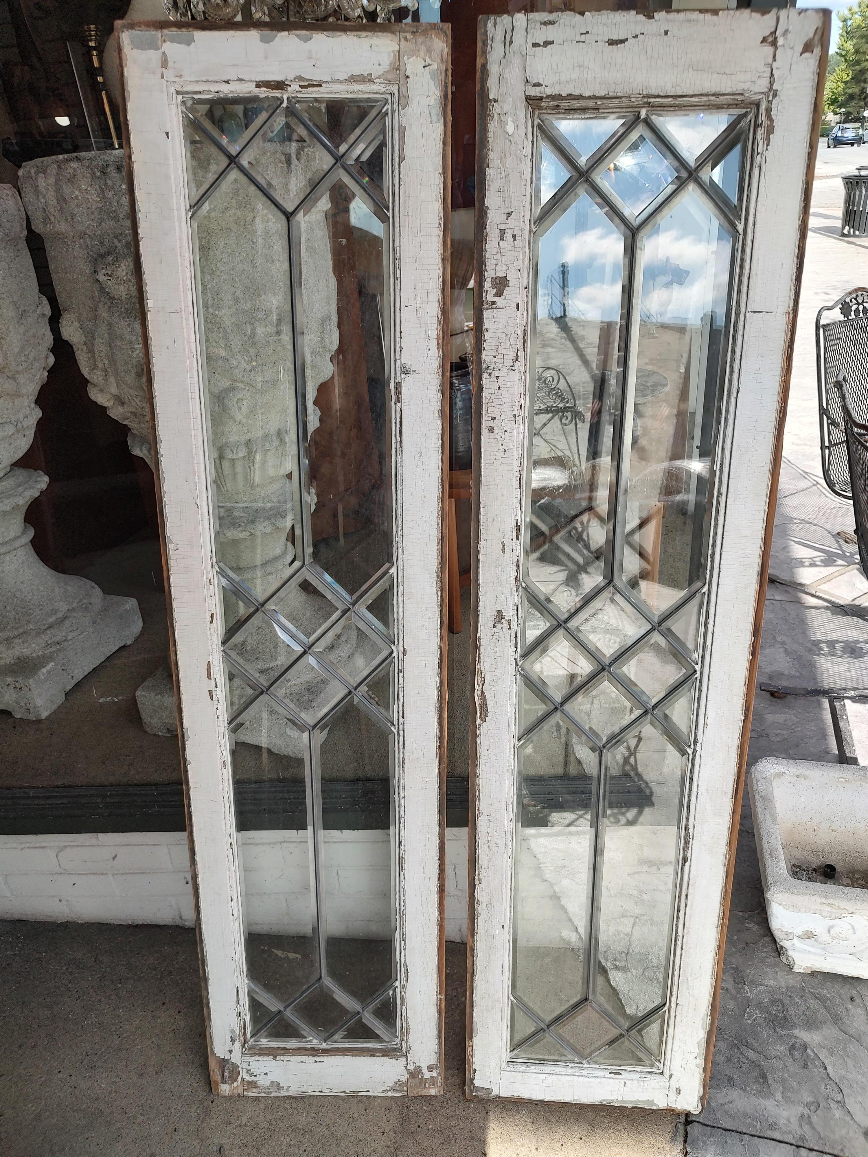 Early 20th Century Pair of Early 20th C Leaded Beveled Glass Sidelight Windows