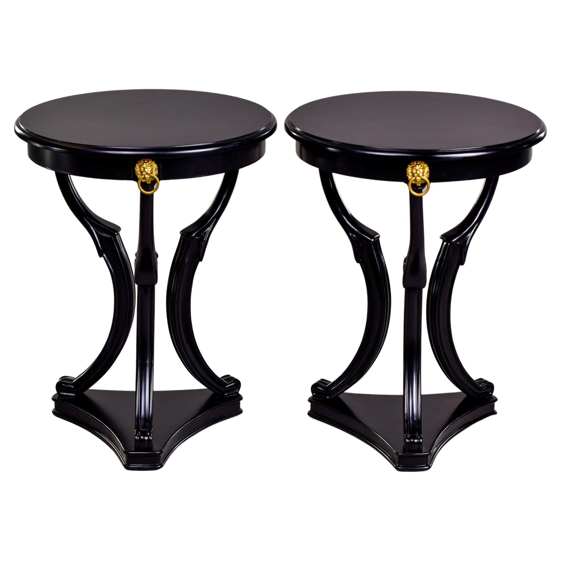 Pair of Early 20th C Neoclassical Black French Gueridon Side Tables