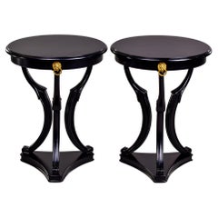 Pair of Early 20th C Neoclassical Black French Gueridon Side Tables