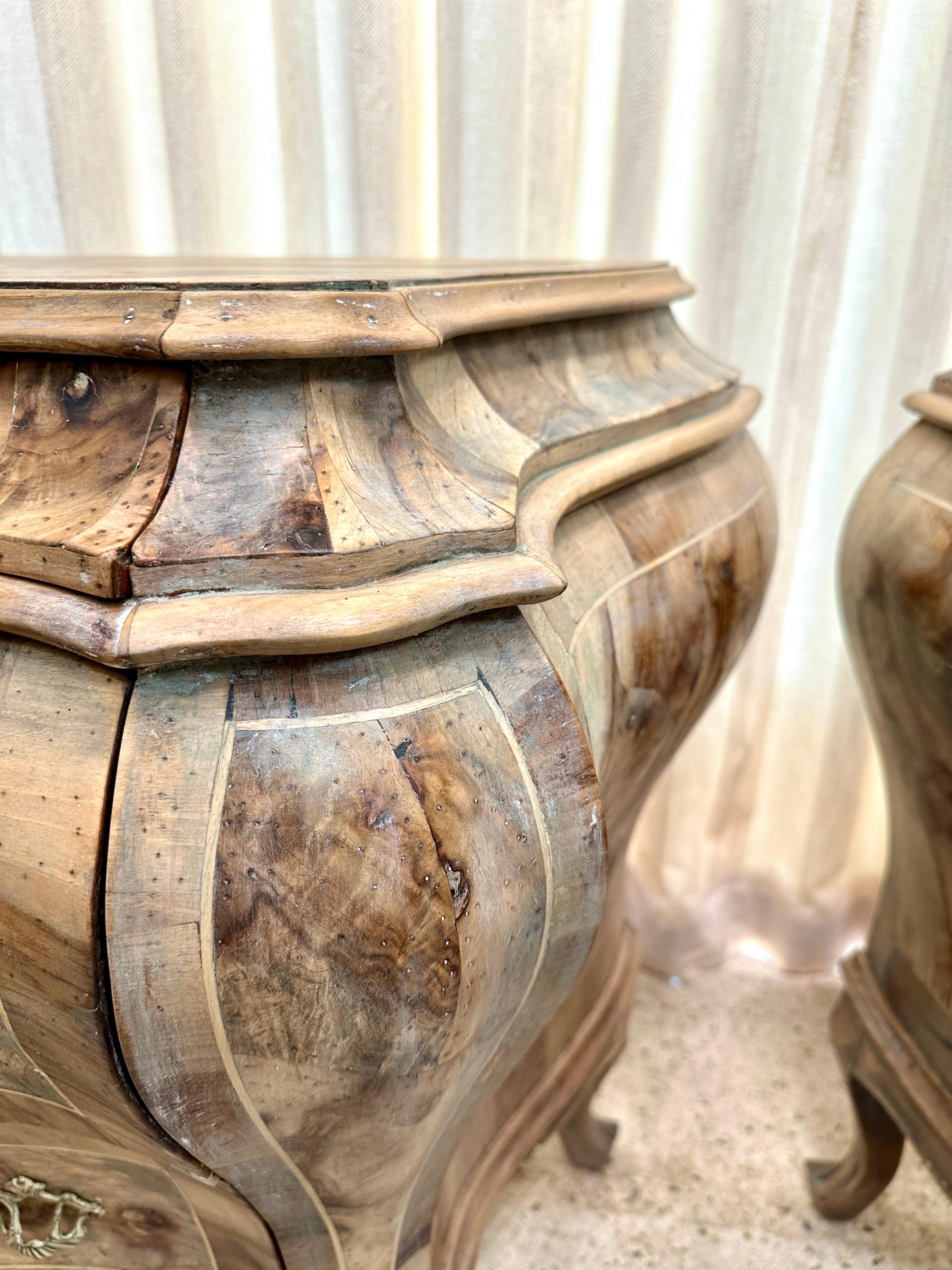 Pair of Early 20th C. Olive Wood Patched Veneer Bombay Commodes For Sale 12