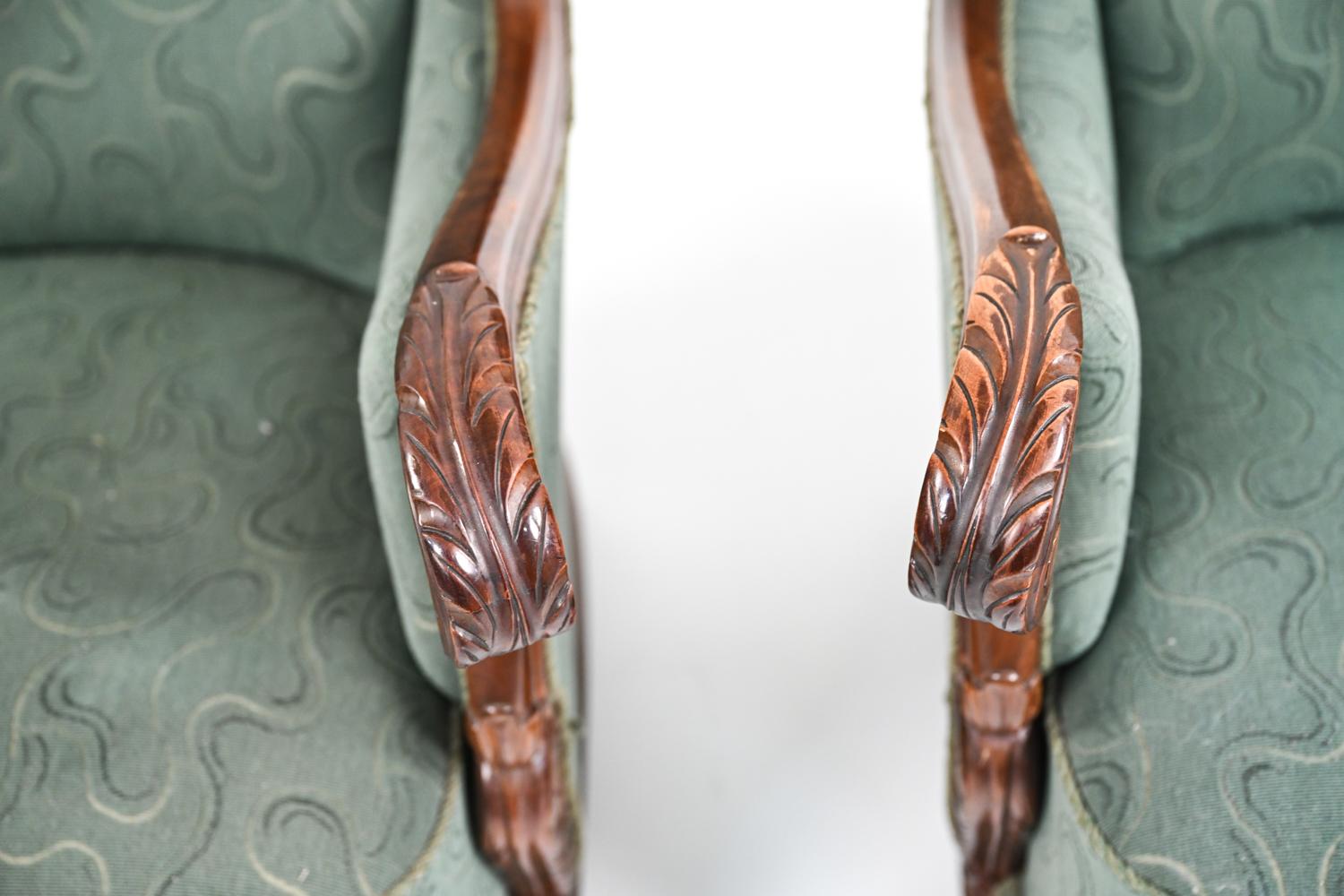 Pair of Early 20th C. Scandinavian Carved Club Chairs 4