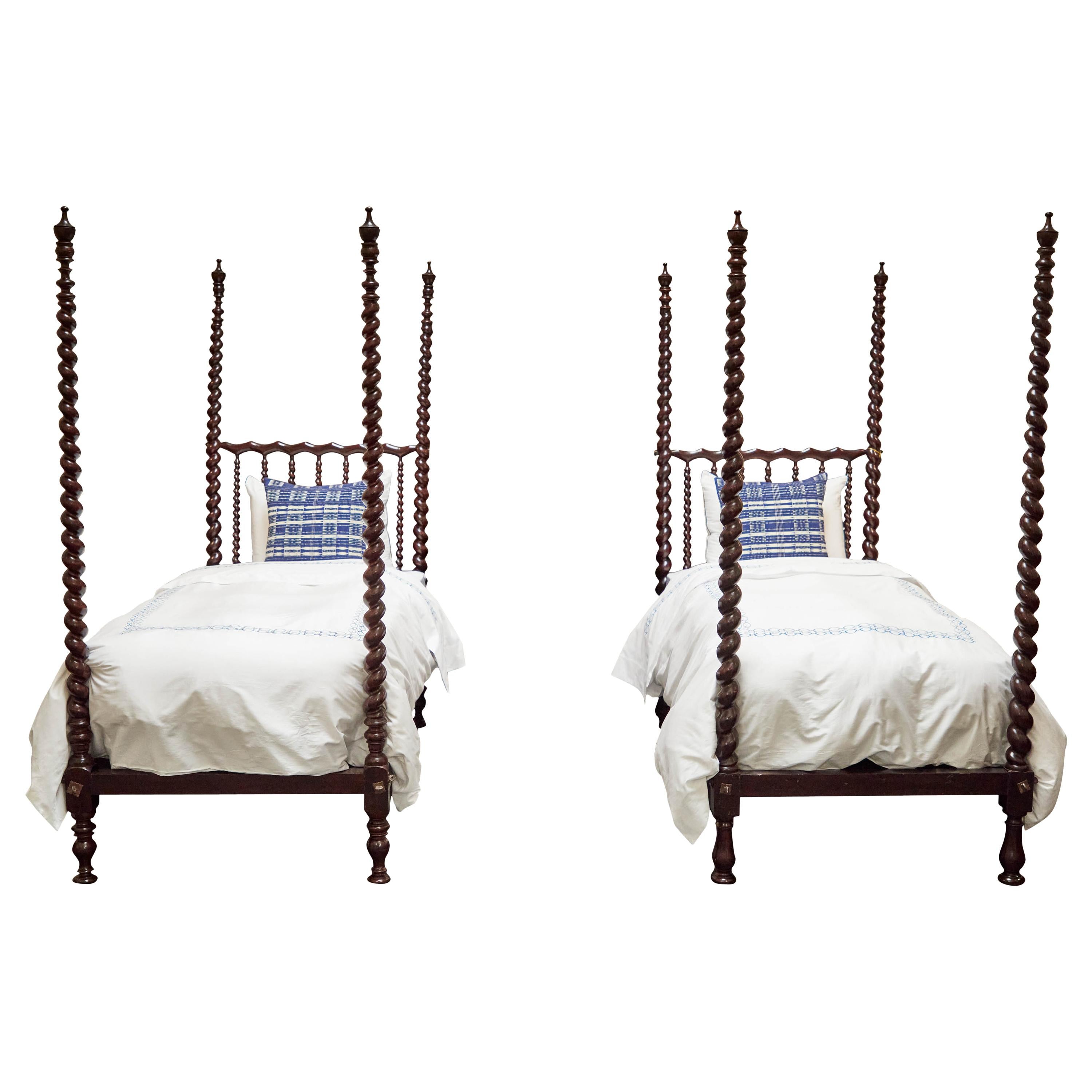 Pair of Early 20th Century Spanish Majorcan Walnut Poster Beds