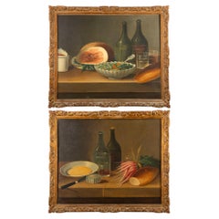 Antique Pair of Early 20th C Still Life Painting Oil on canvas