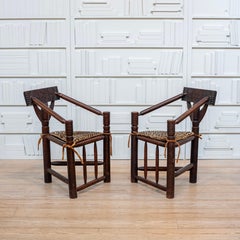 Pair of Early 20th C. Swedish Carved Oak Monk Chairs