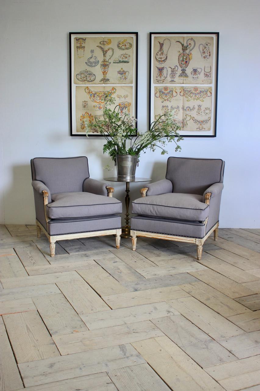  Pair of Early 20th Century French Painted Armchairs 6