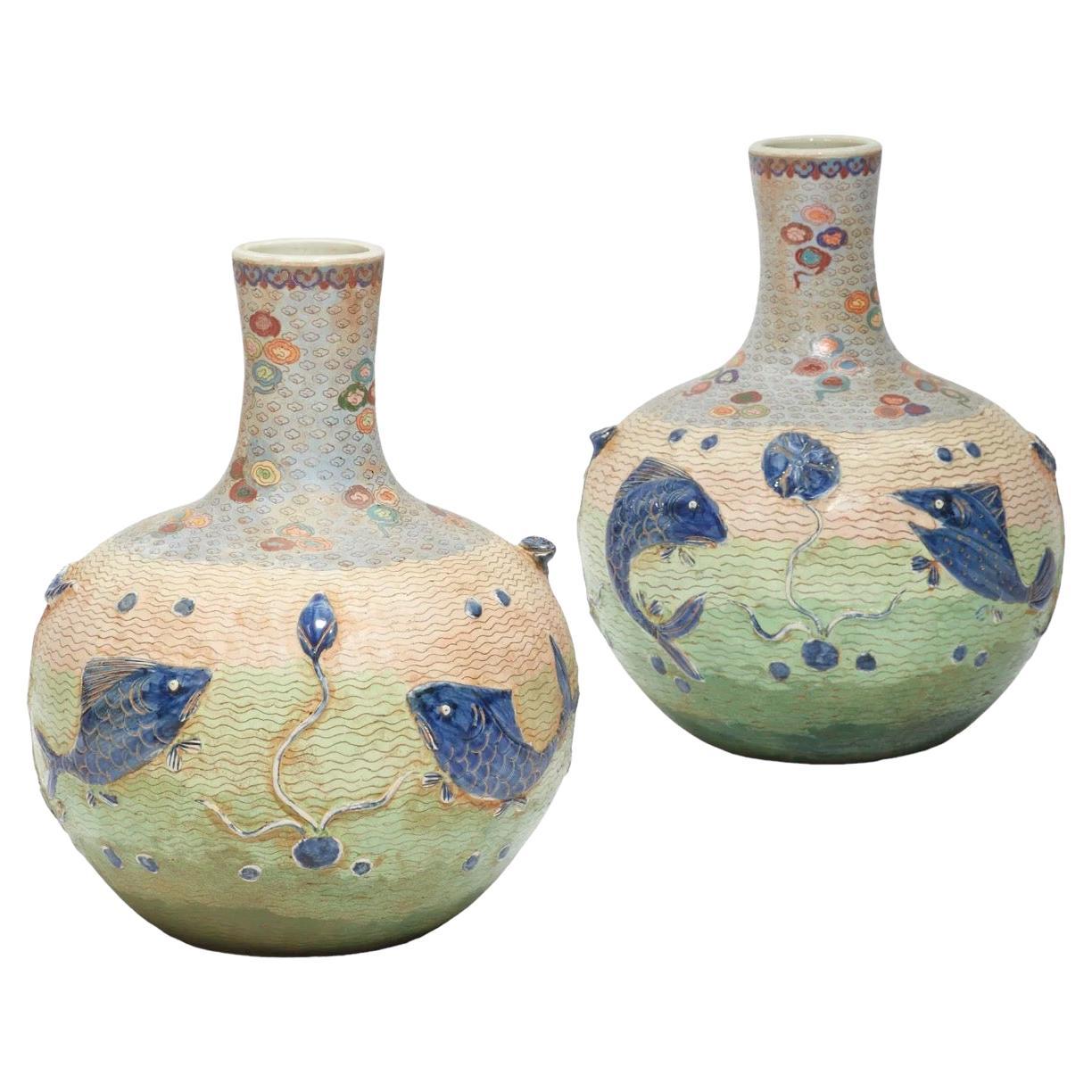 Pair of Early 20th Century '1900s' Chinese Cloisonné Enameled Porcelain Vases For Sale