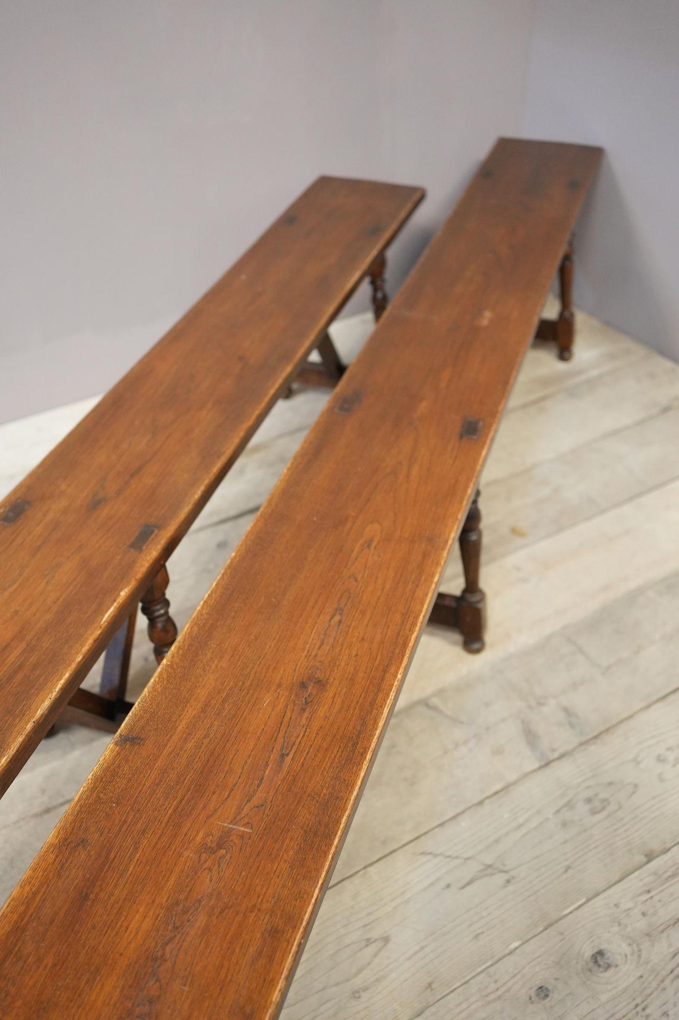 Pair of early 20th century 3m long Oak benches 7