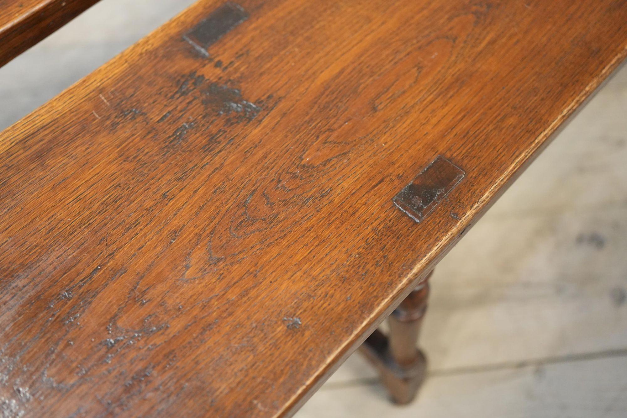Pair of early 20th century 3m long Oak benches 9