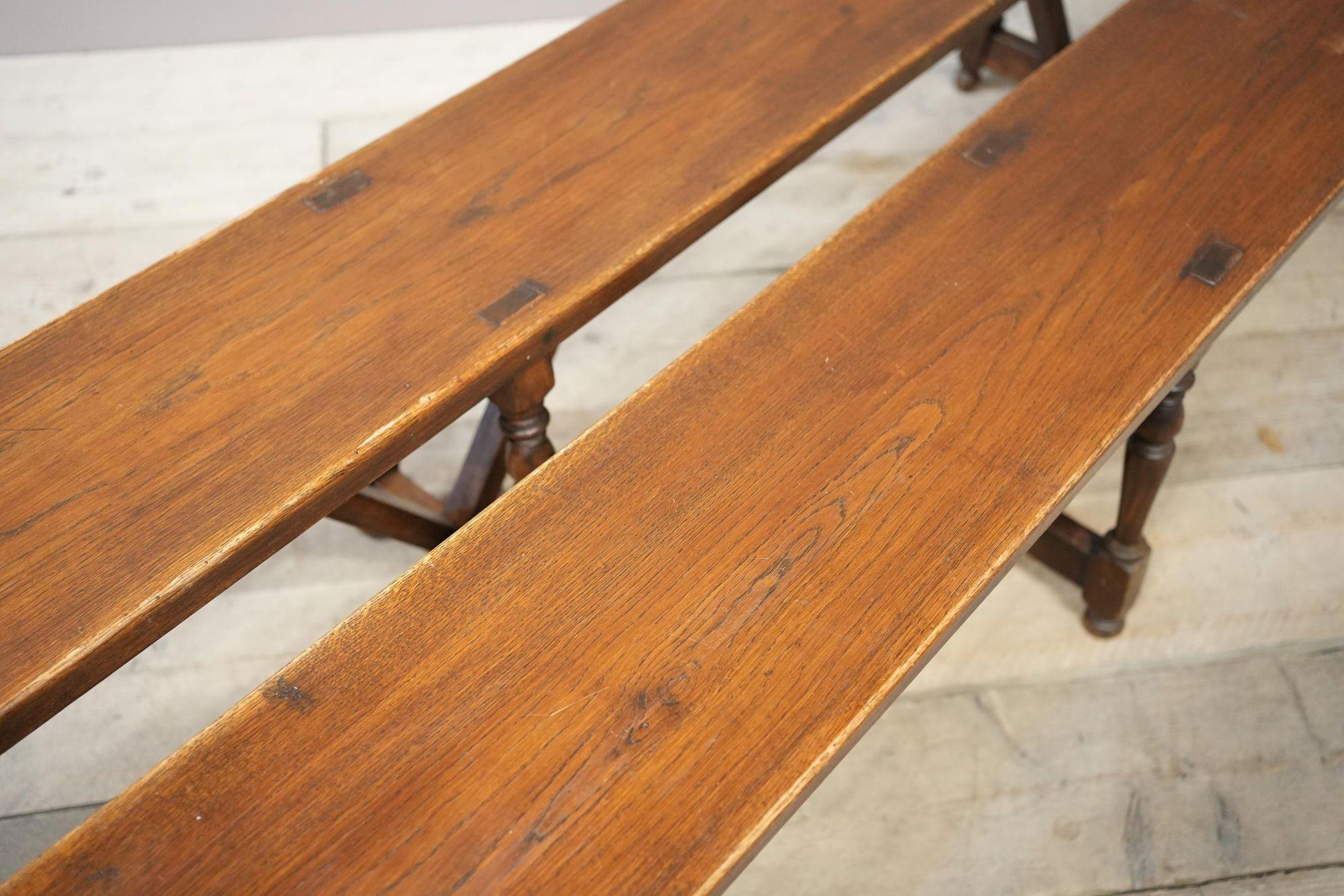 Pair of early 20th century 3m long Oak benches 12