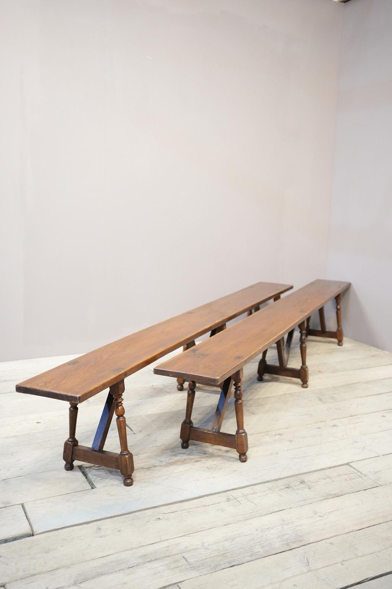 Pair of early 20th century 3m long Oak benches 13