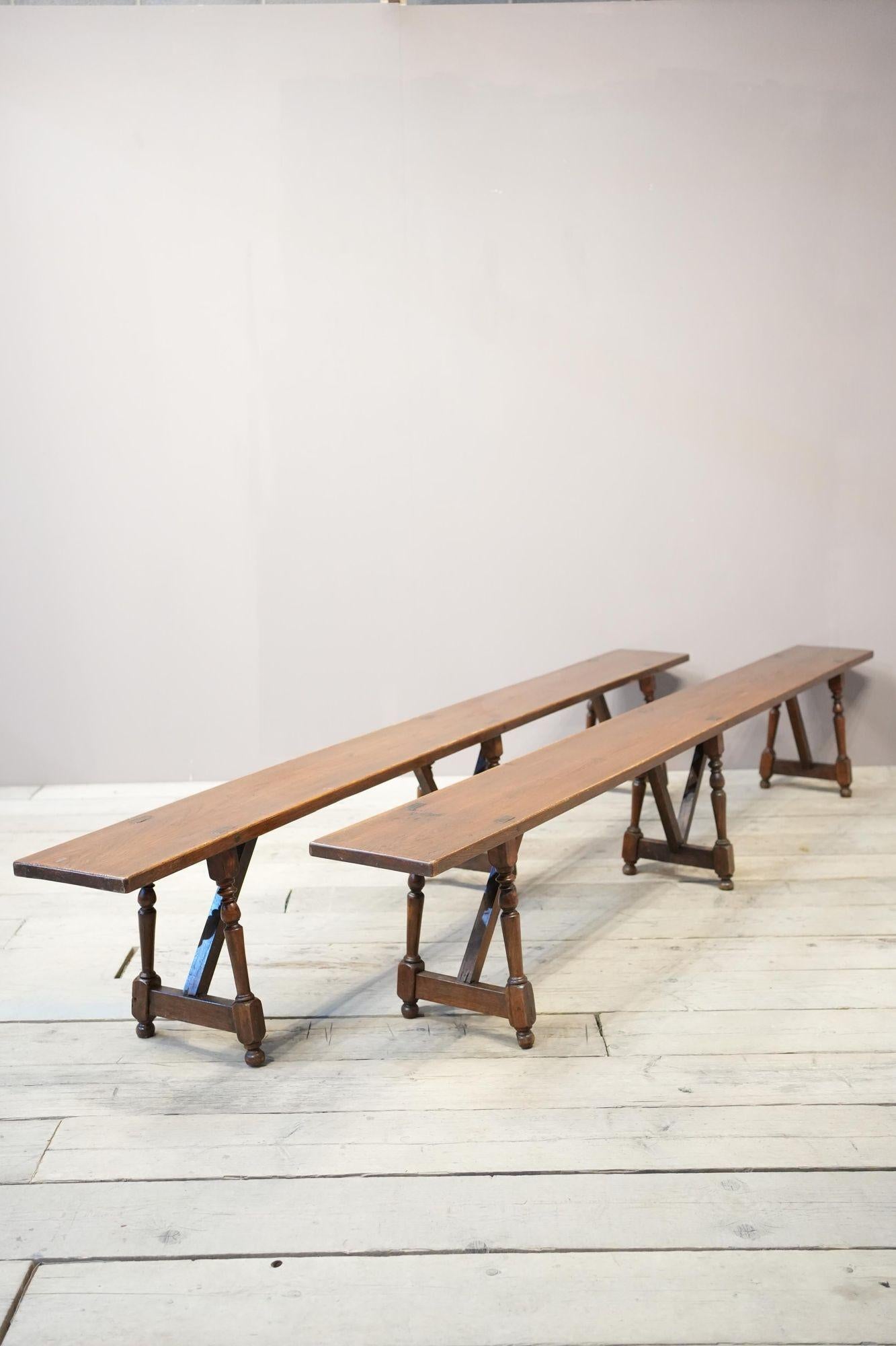 Pair of early 20th century 3m long Oak benches 1