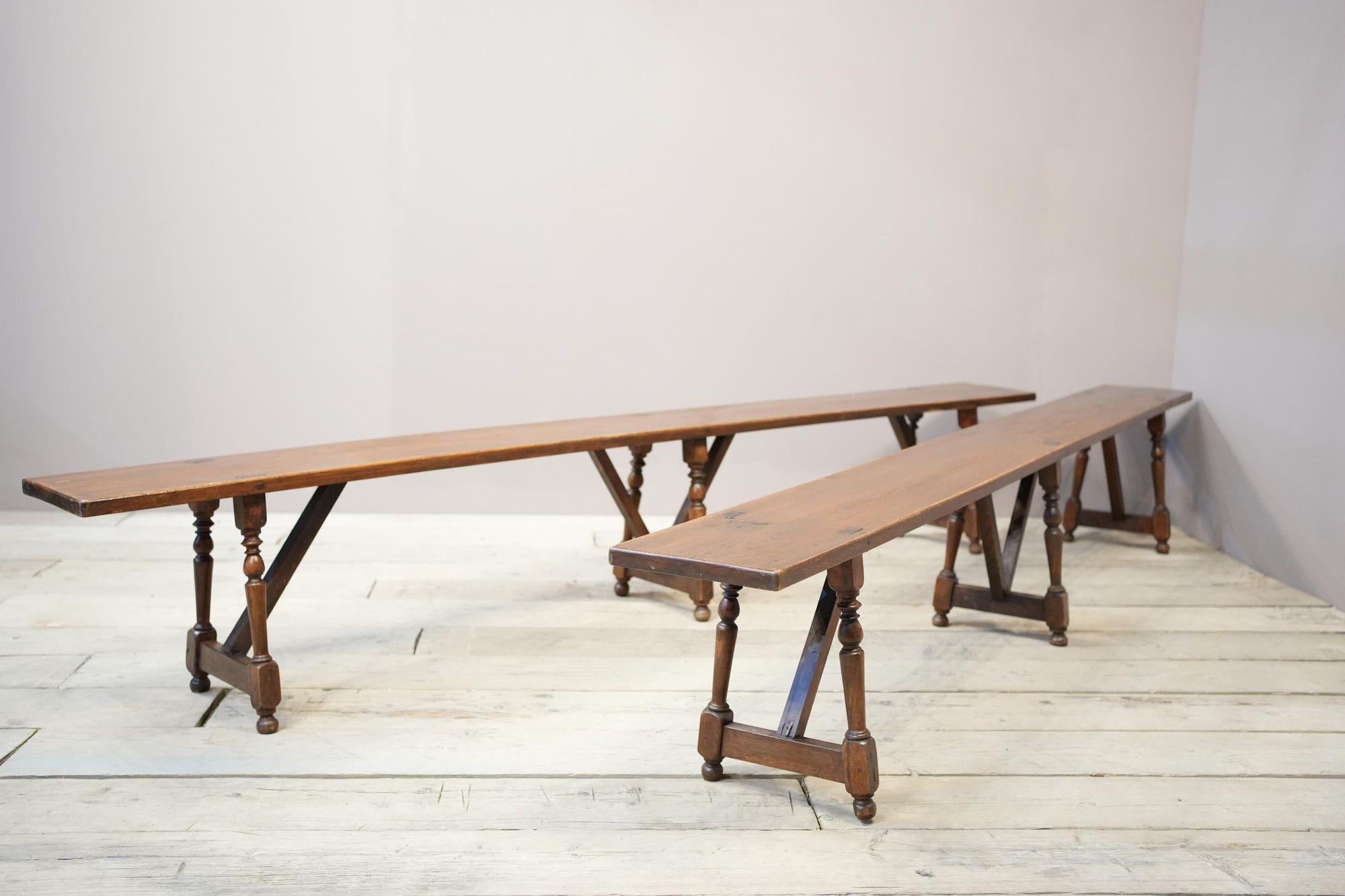 Pair of early 20th century 3m long Oak benches 2