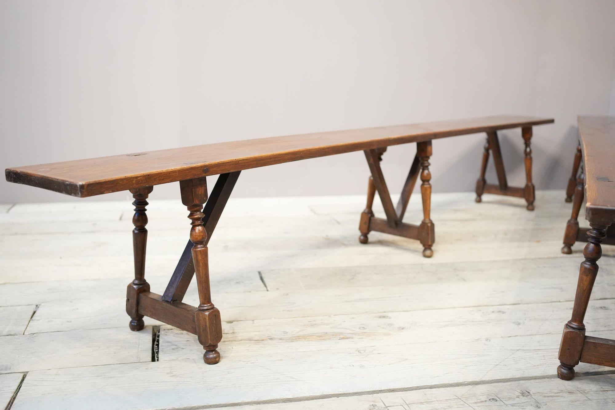 Pair of early 20th century 3m long Oak benches 3