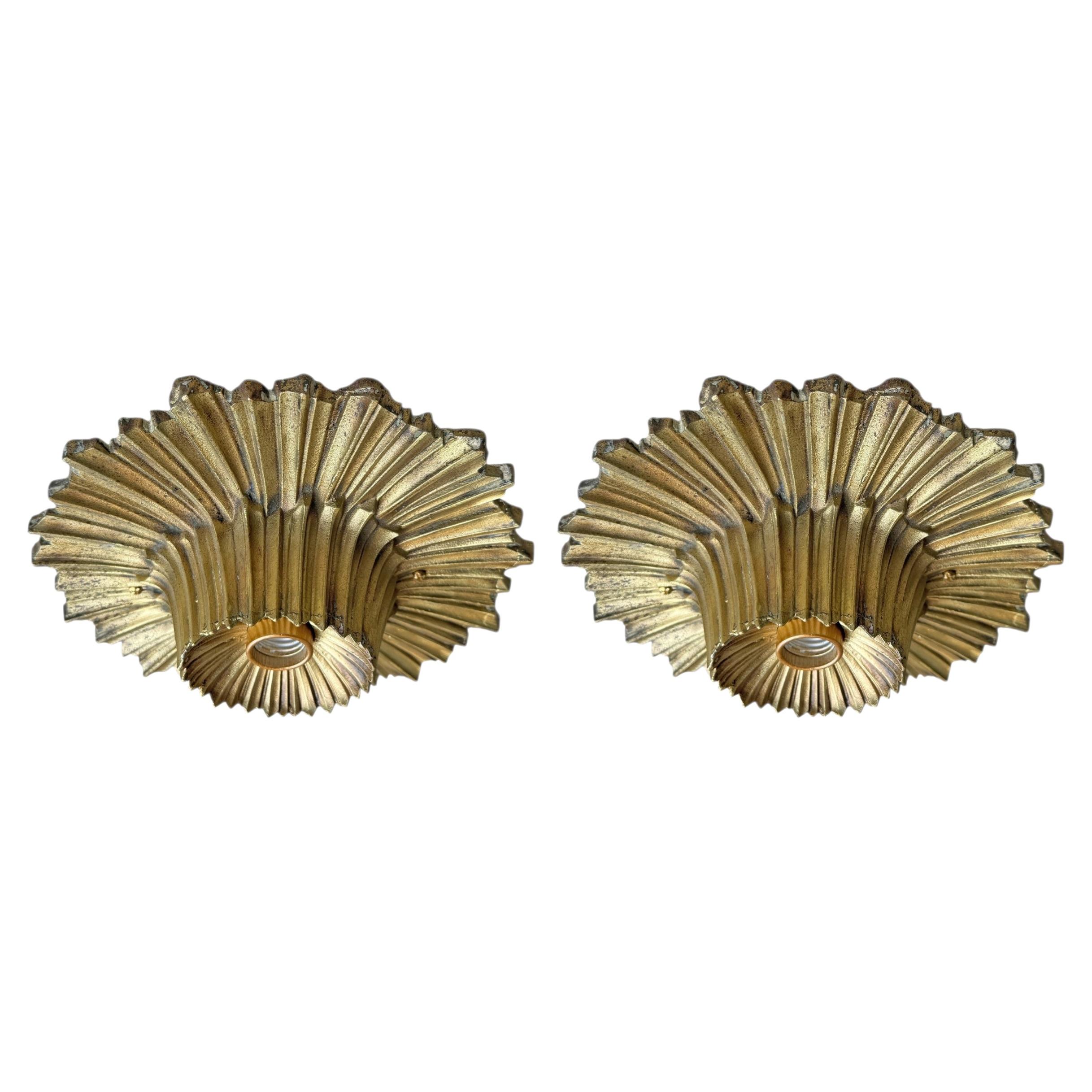 Pair of Early 20th Century American Art Deco Brass Flush-Mount Fixtures