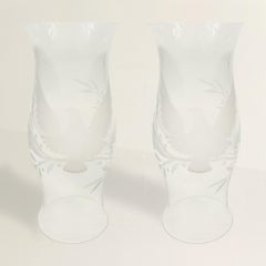 Pair of Early 20th Century American Eagle Etched Glass Hurricanes