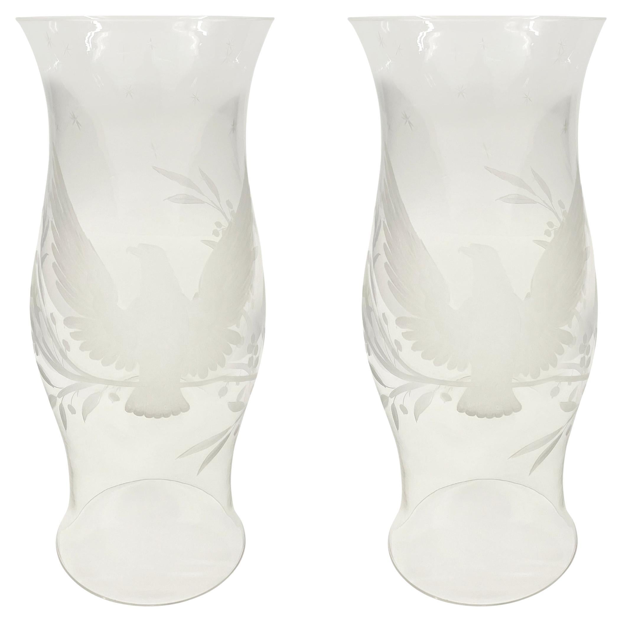 19th Century Large Etched Glass Hurricane at 1stDibs