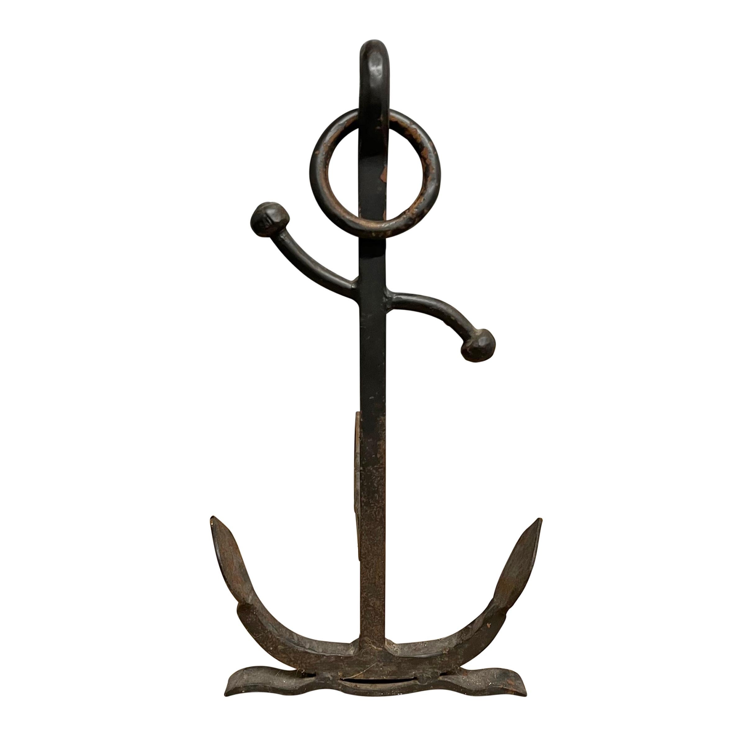 Pair of Early 20th Century American Iron Anchor Andirons 1