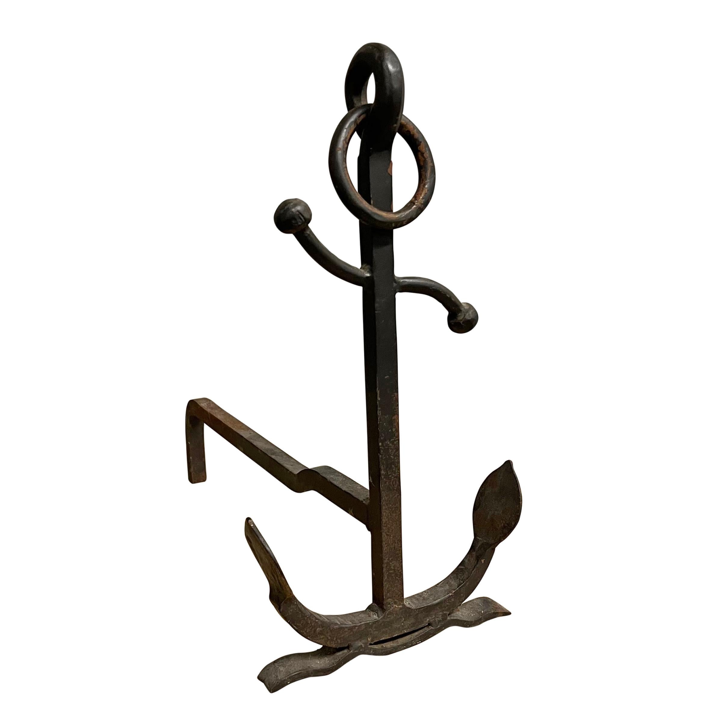 Pair of Early 20th Century American Iron Anchor Andirons 2
