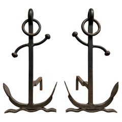 Pair of Early 20th Century American Iron Anchor Andirons