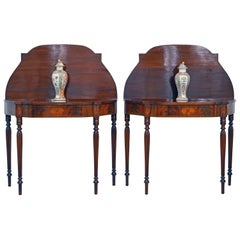 Pair of Early 20th Century American Sheraton Style Inlaid Mahogany Card Tables