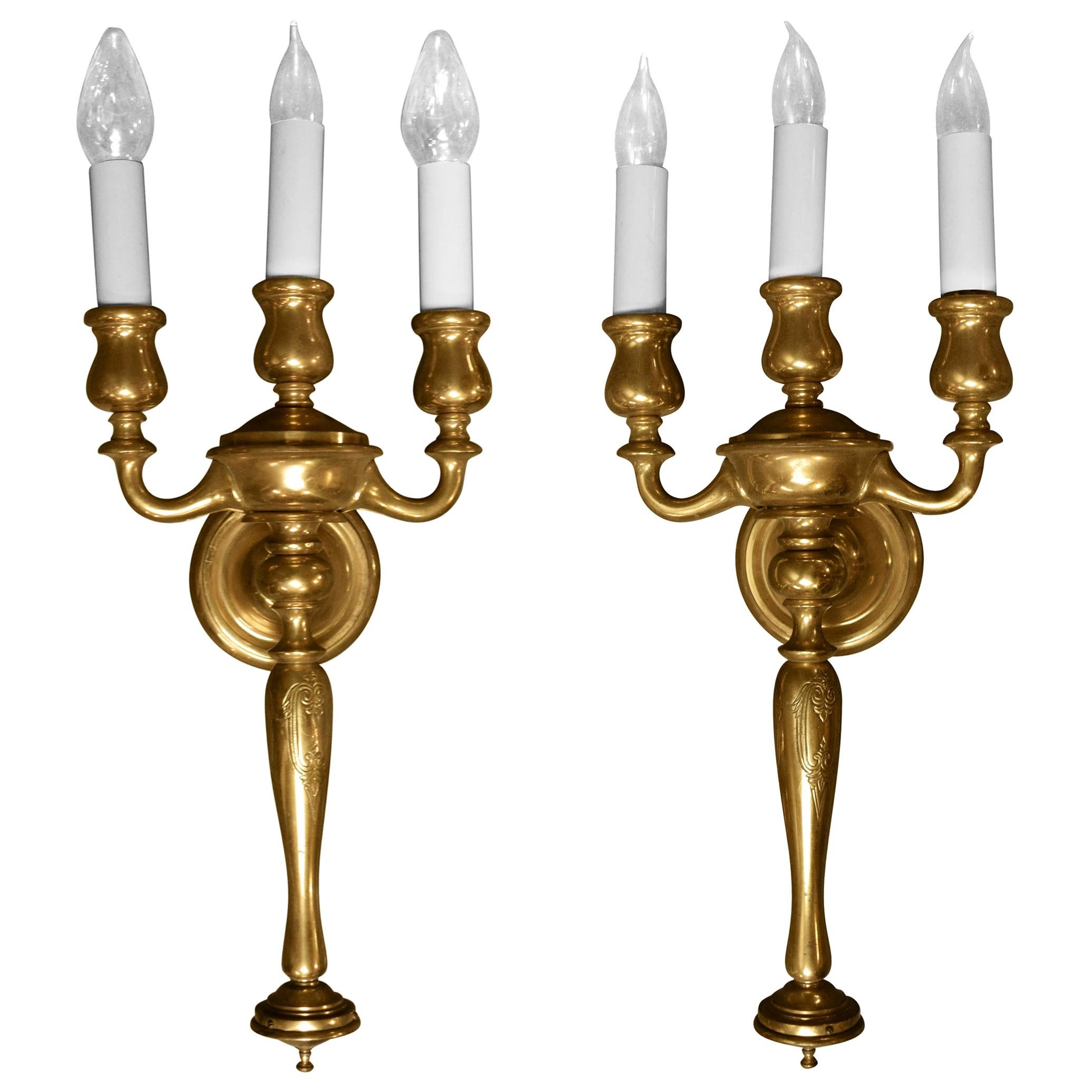 Pair of Early 20th Century American Three-Arm Sconces For Sale