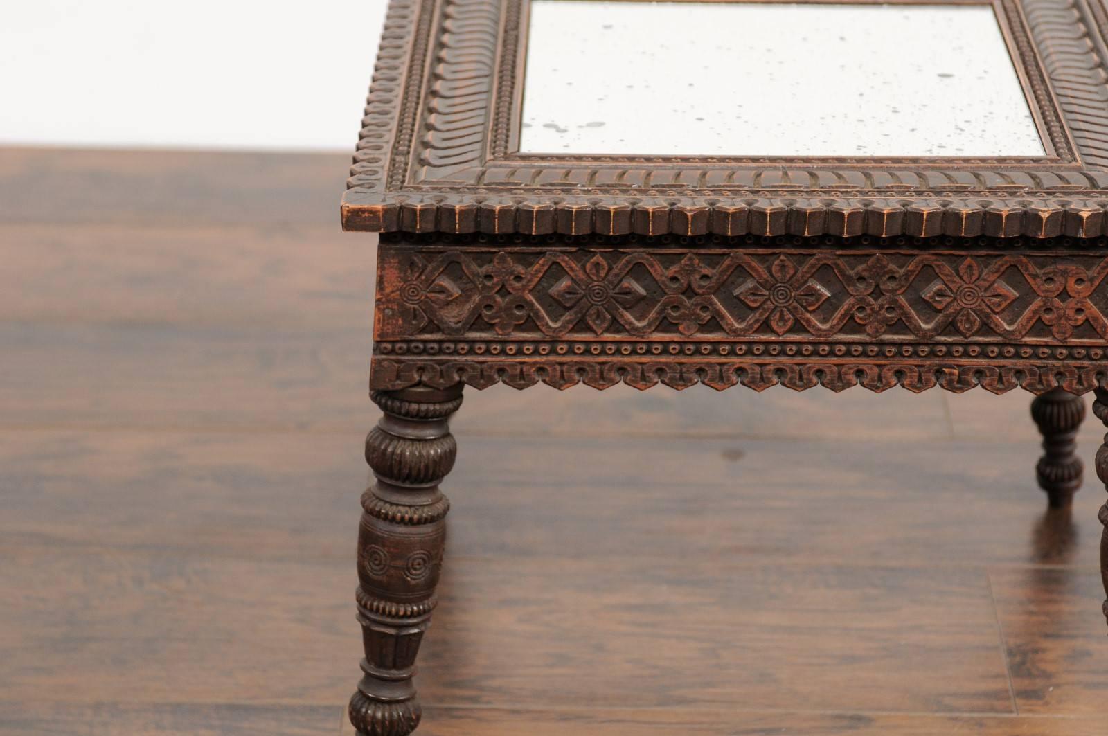 Pair of Early 20th Century Anglo-Indian Carved Wood Tables with Mirrored Tops 8