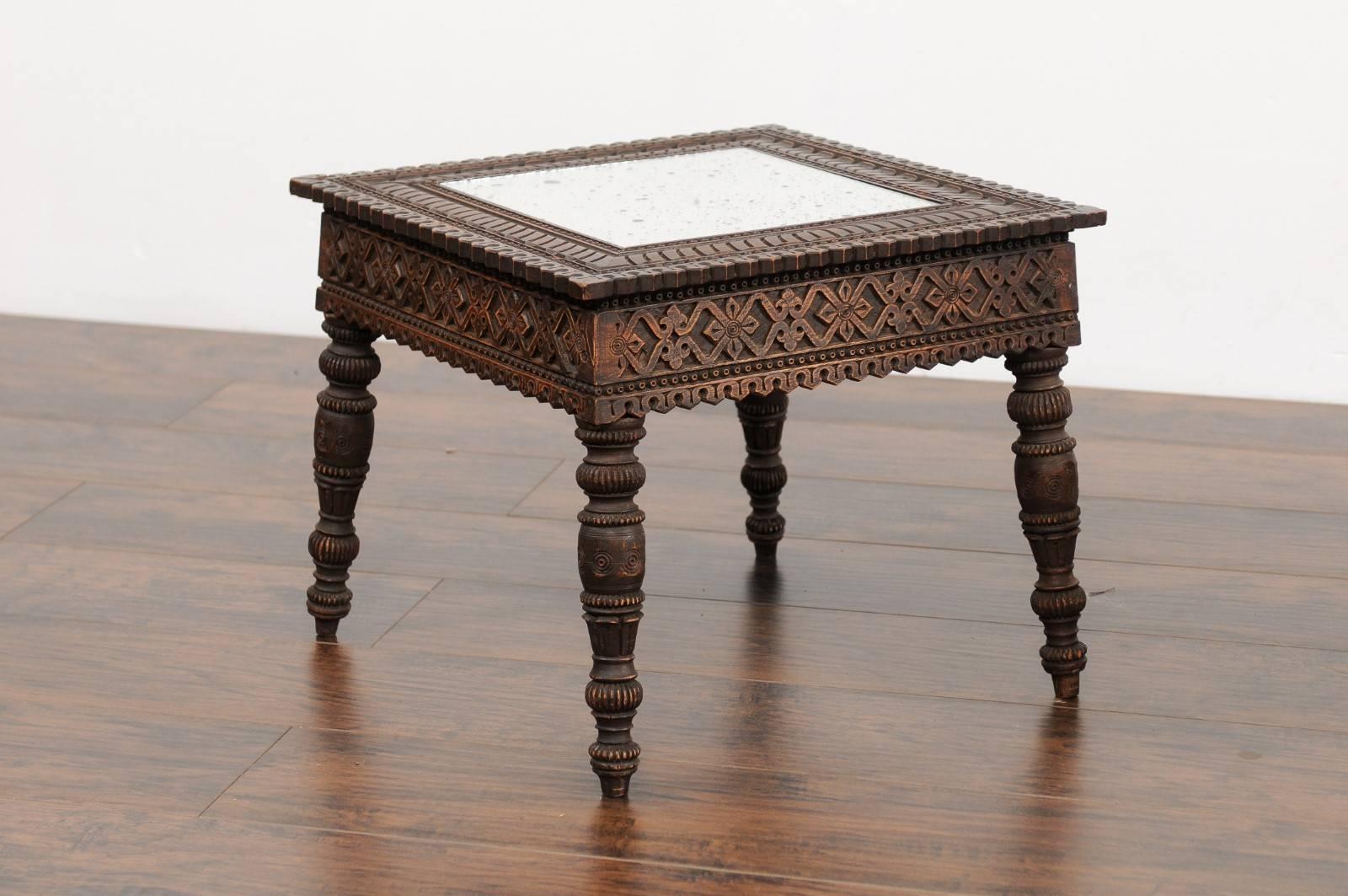 Pair of Early 20th Century Anglo-Indian Carved Wood Tables with Mirrored Tops 5