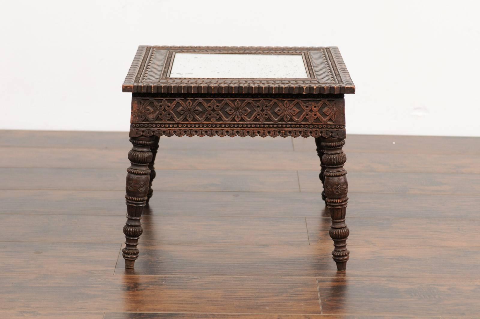 Pair of Early 20th Century Anglo-Indian Carved Wood Tables with Mirrored Tops 6