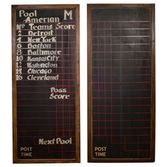 Pair of Early 20th Century Antique Chalkboard Pool Hall Scoreboards, circa 1940