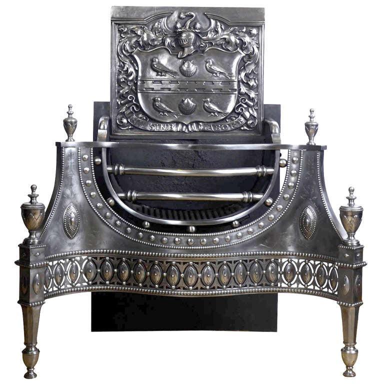We have a matching pair antique pair of impressive and opulent fire grates reclaimed from the former Hampstead mansion of Sir Joseph Beecham.

Truly exceptional baskets are made from polished and engraved steel, with applied beading and piercing.