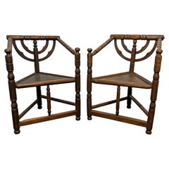 Pair of Early 20th Century Antique Swedish Monk's Corner Chairs