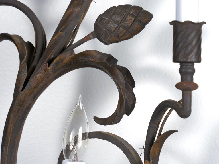 Pair of Early 20th Century Antique Wrought Iron Nine Candle Wall