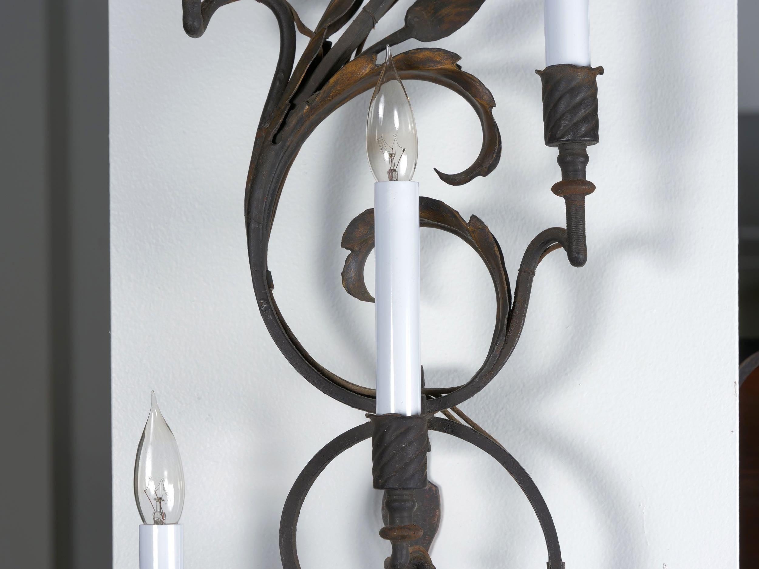 Pair of Early 20th Century Antique Wrought Iron Nine Candle Wall Sconces 2