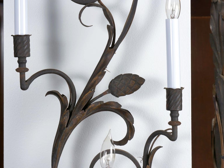 Pair of Early 20th Century Antique Wrought Iron Nine Candle Wall