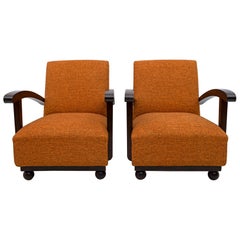 Pair of Early 20th Century Art Deco Italian Walnut Armchairs