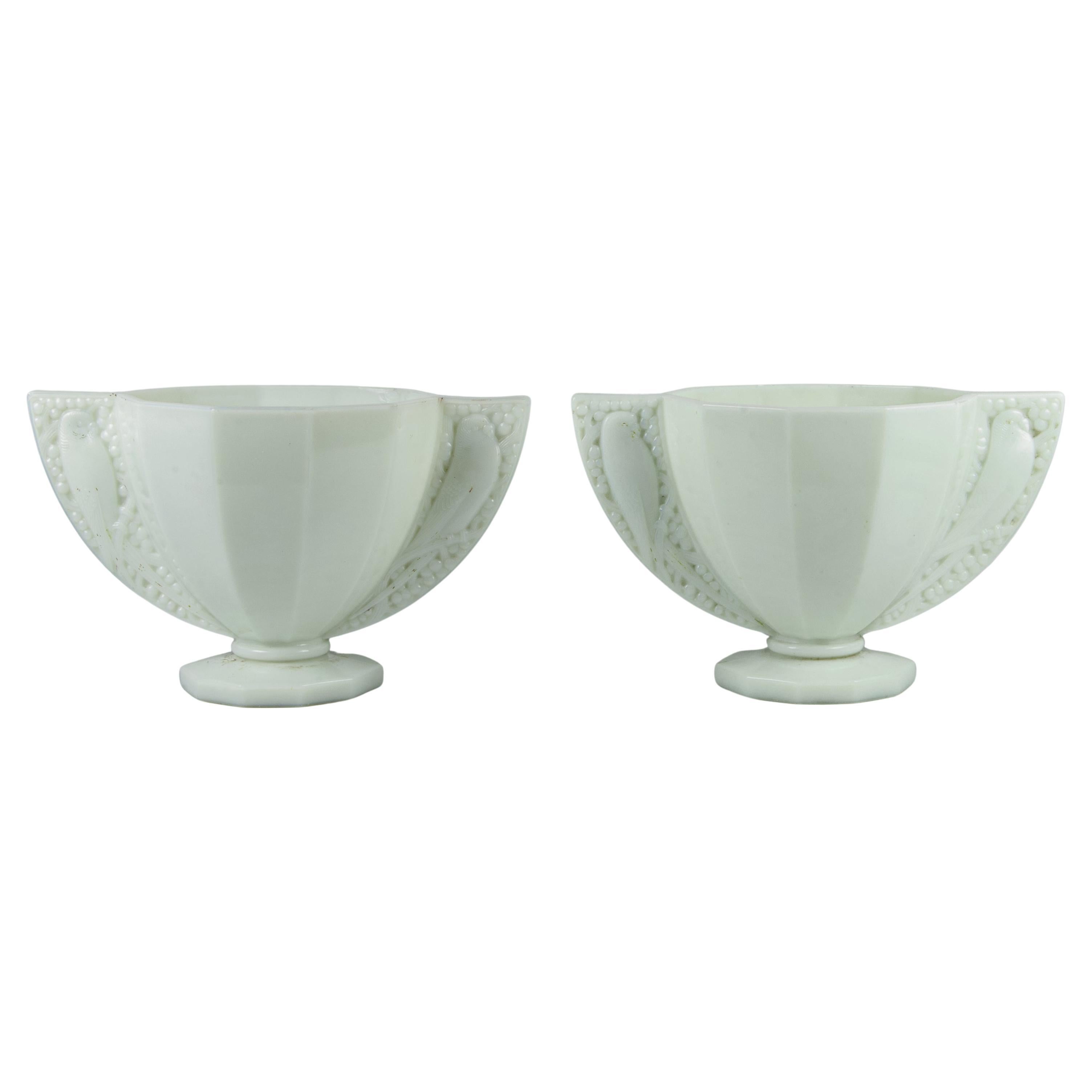 Pair of Early 20th Century Art Déco Opaline Vases with Parrot Handles, France