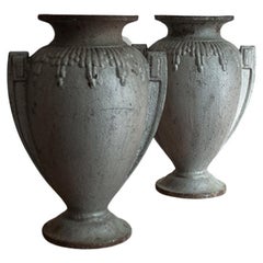 Pair of Early 20th Century Art Deco Style Cast Iron Urns