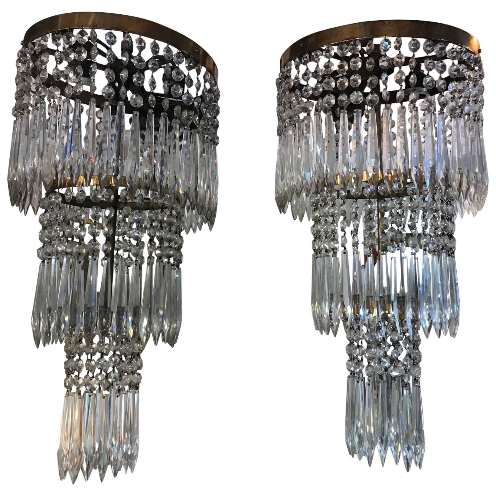 Pair of Early 20th Century Articulated Crystal Wall Sconces For Sale