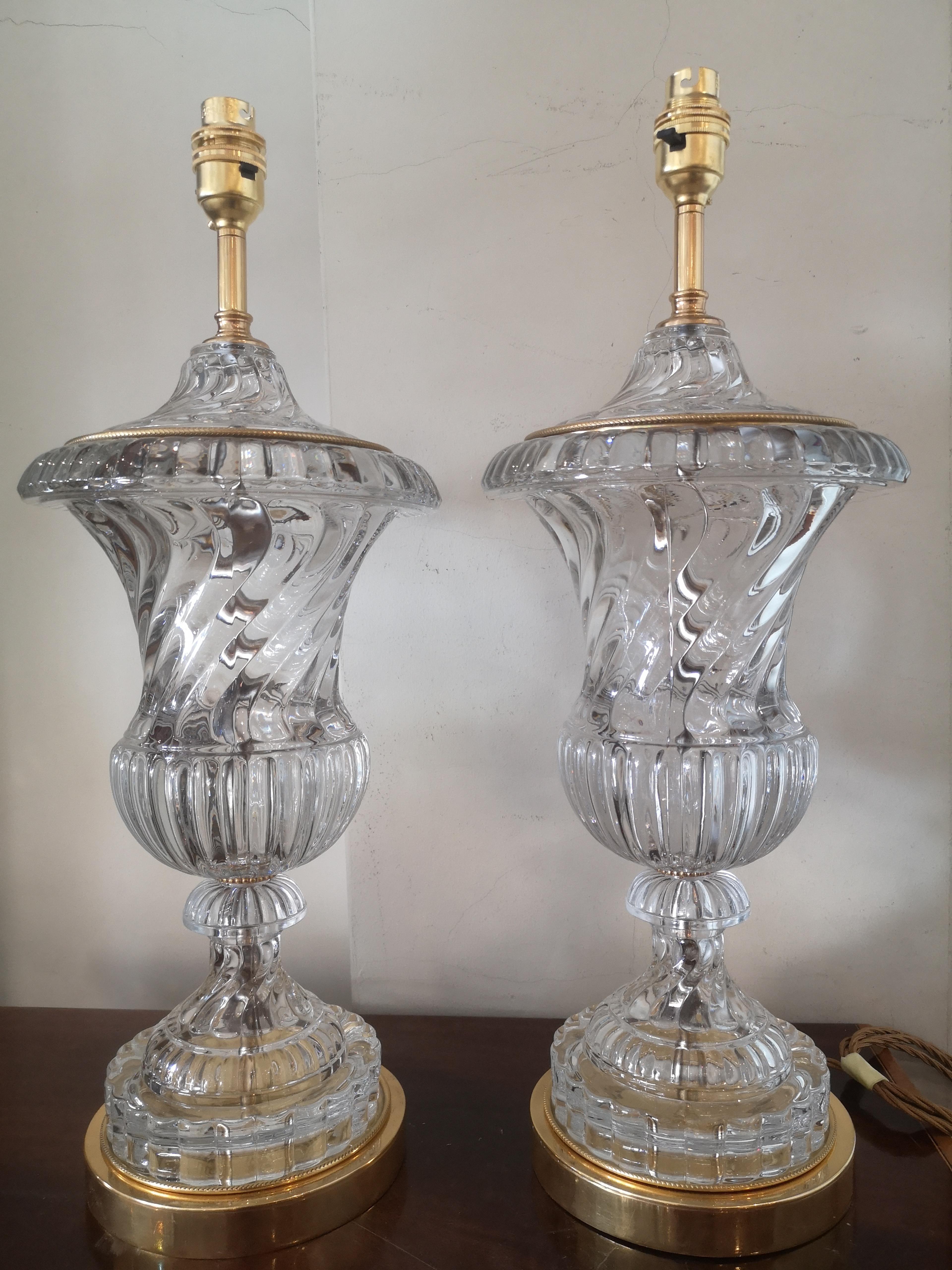 French Pair of Early 20th Century Baccarat Style Crystal Lamps