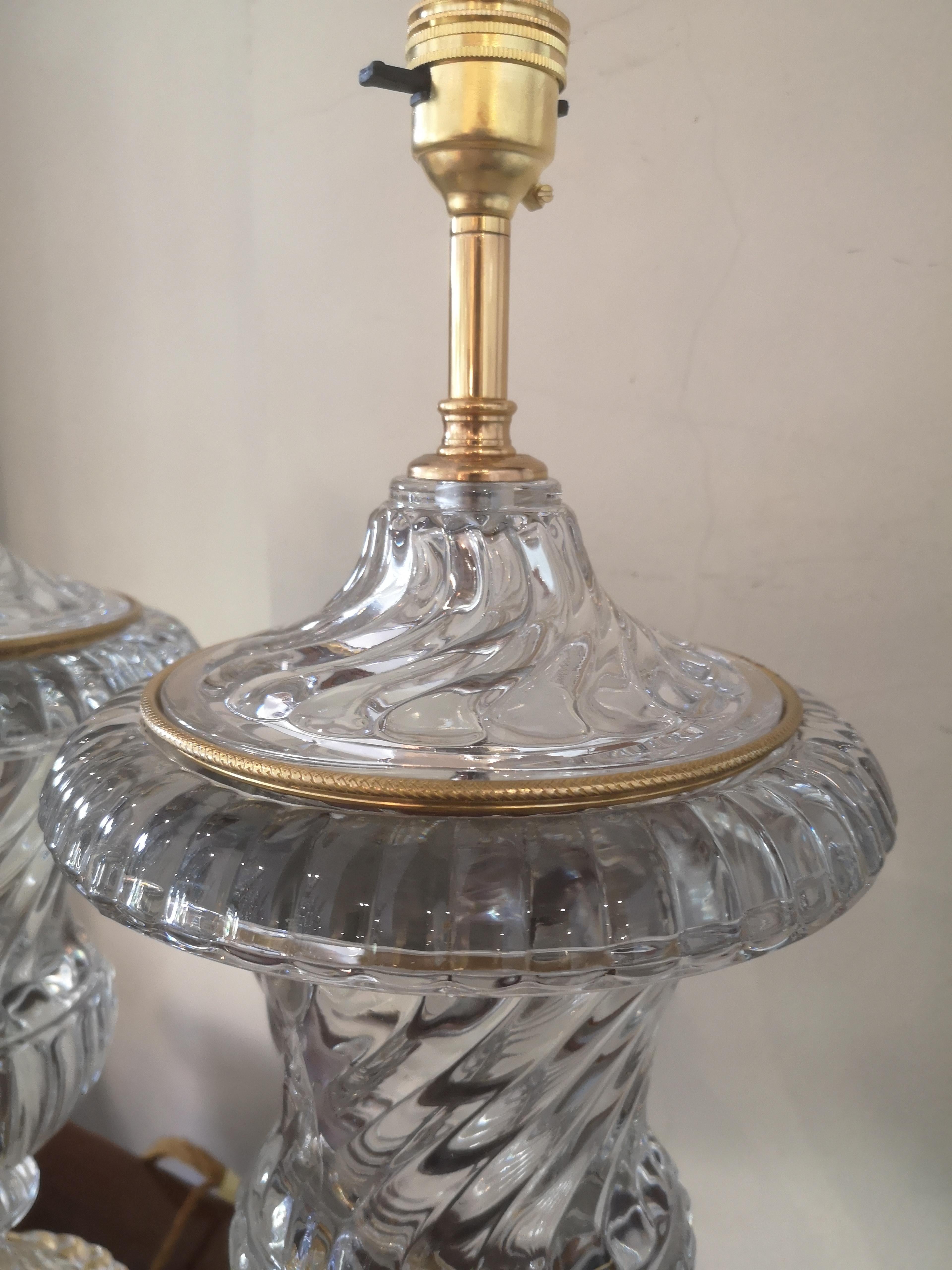 Pair of Early 20th Century Baccarat Style Crystal Lamps In Good Condition In London, GB