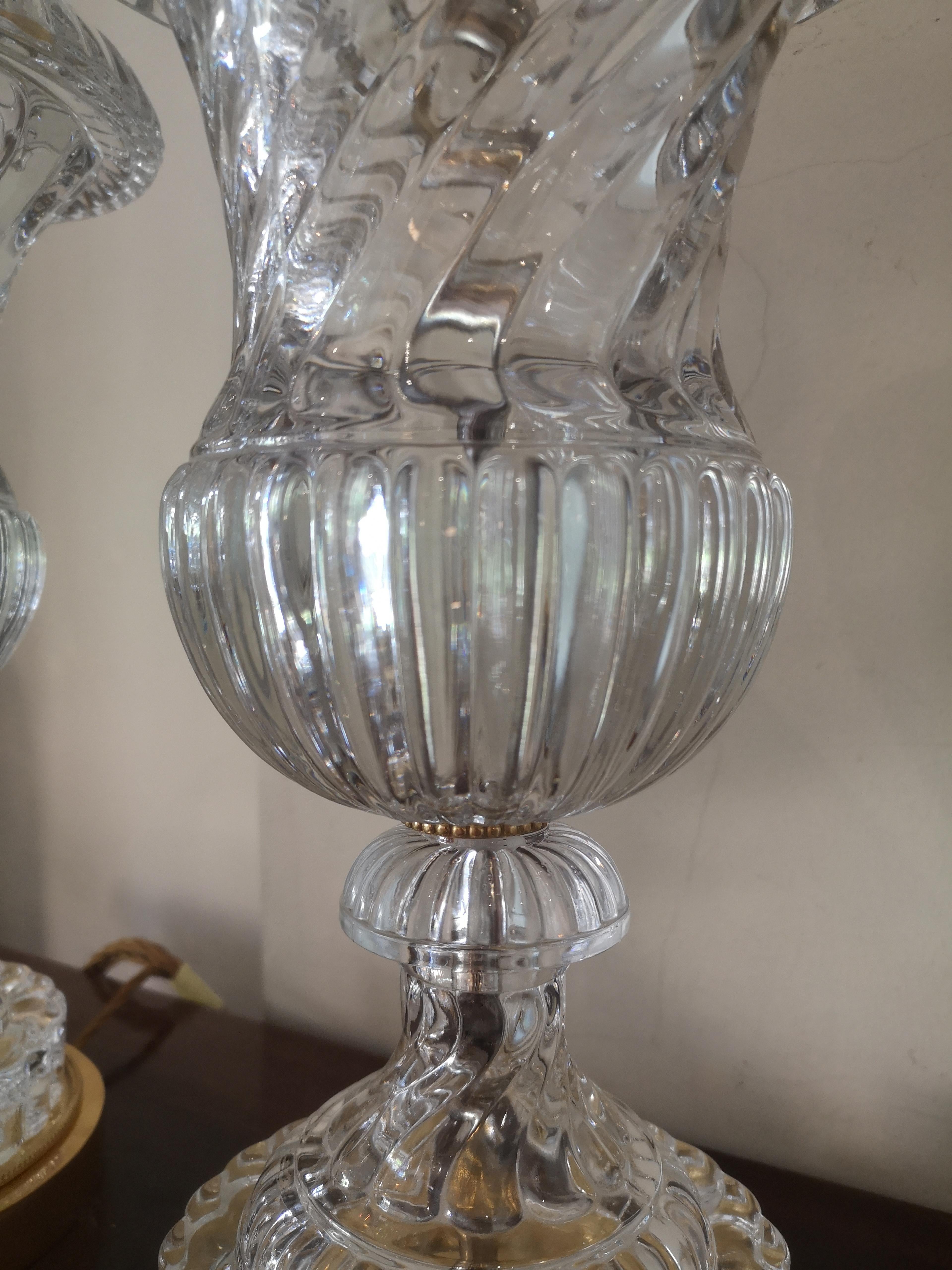 Pair of Early 20th Century Baccarat Style Crystal Lamps 1
