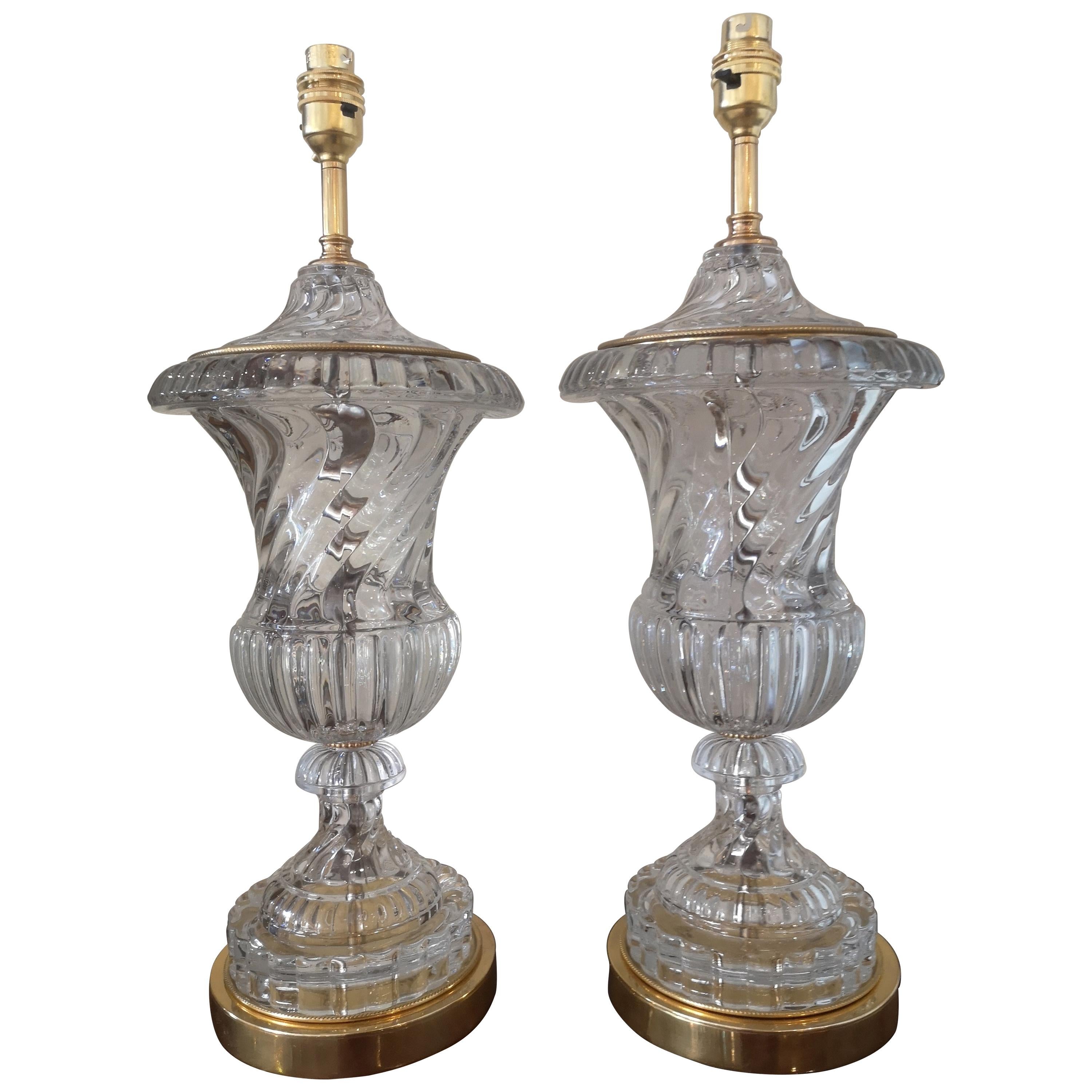 Pair of Early 20th Century Baccarat Style Crystal Lamps