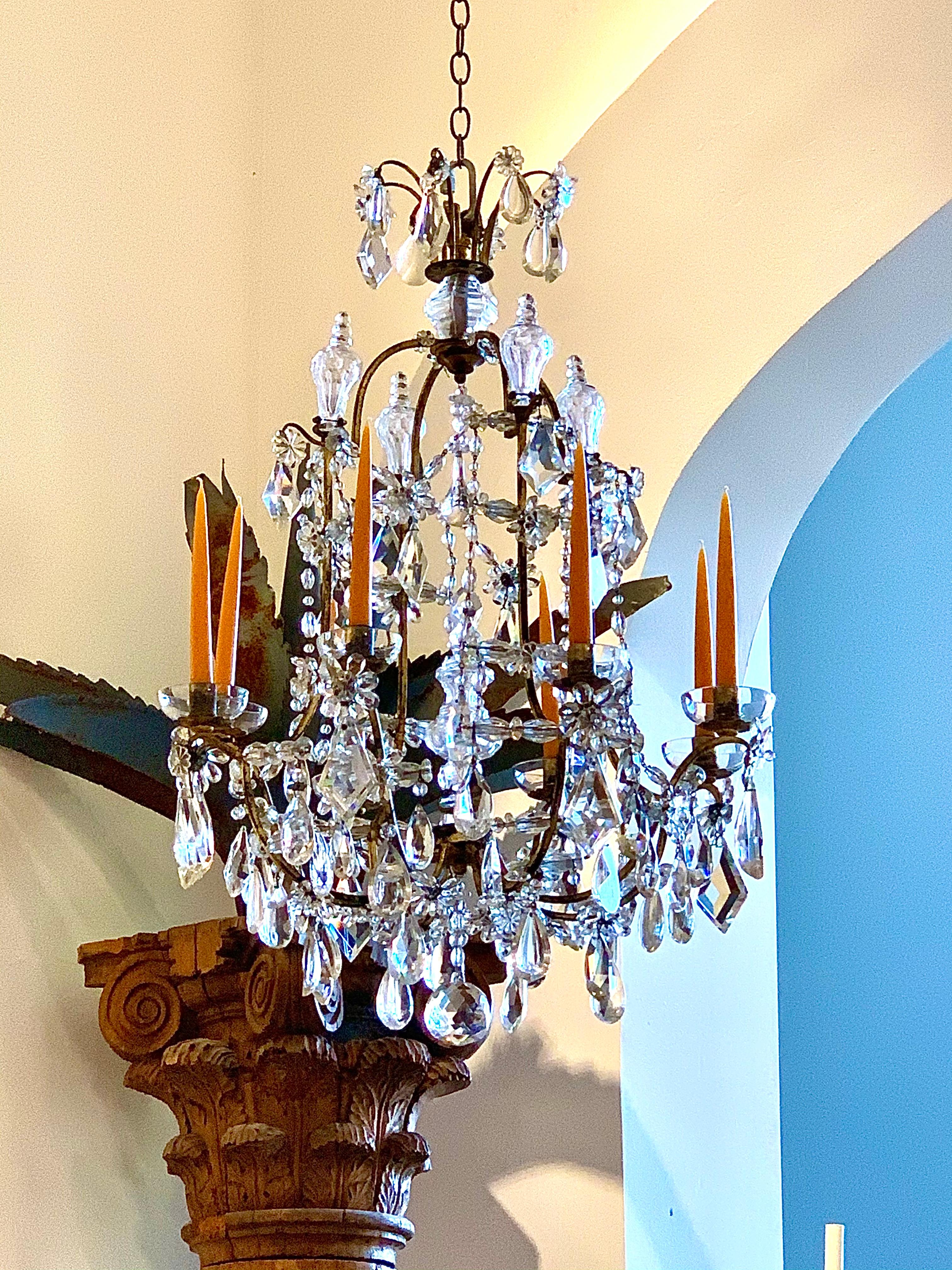 Pair of Early 20th Century Baguès Louis XVI Iron and Crystal Chandeliers 6