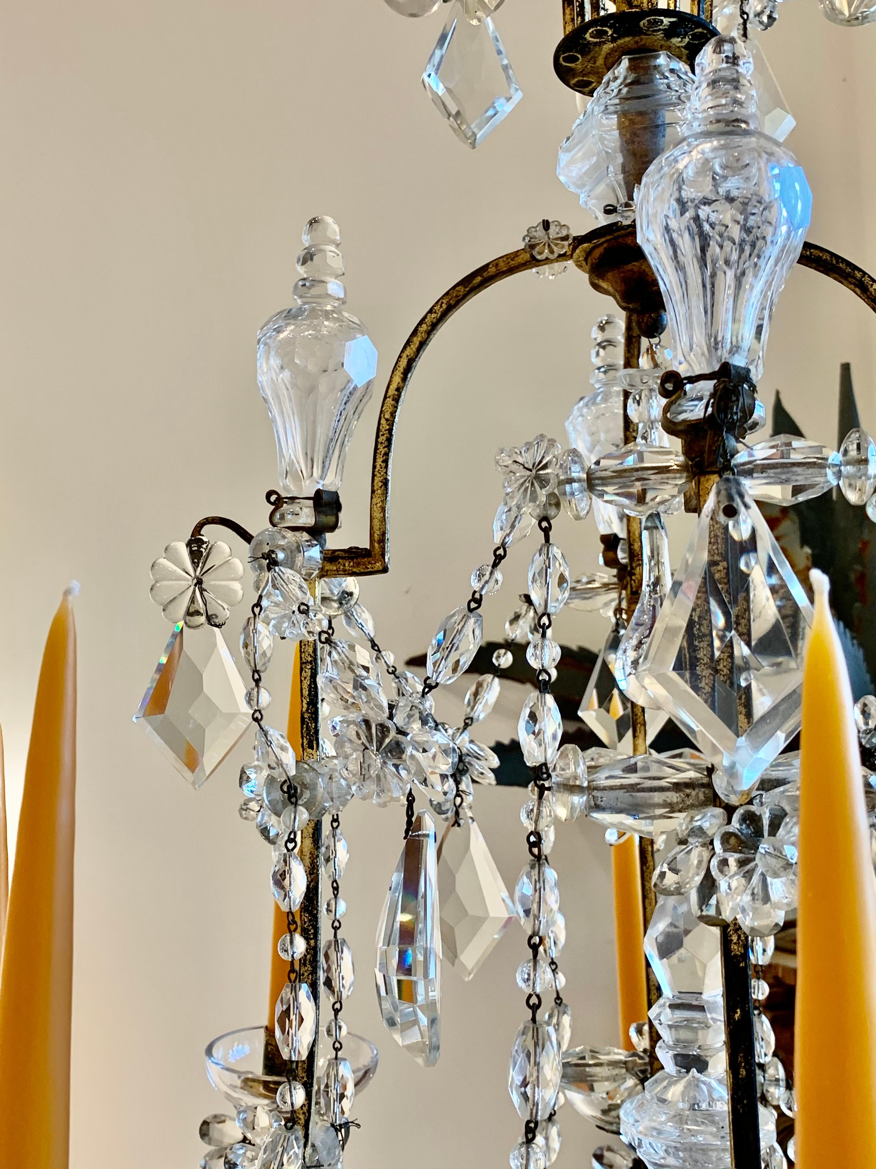 Pair of Early 20th Century Baguès Louis XVI Iron and Crystal Chandeliers 7