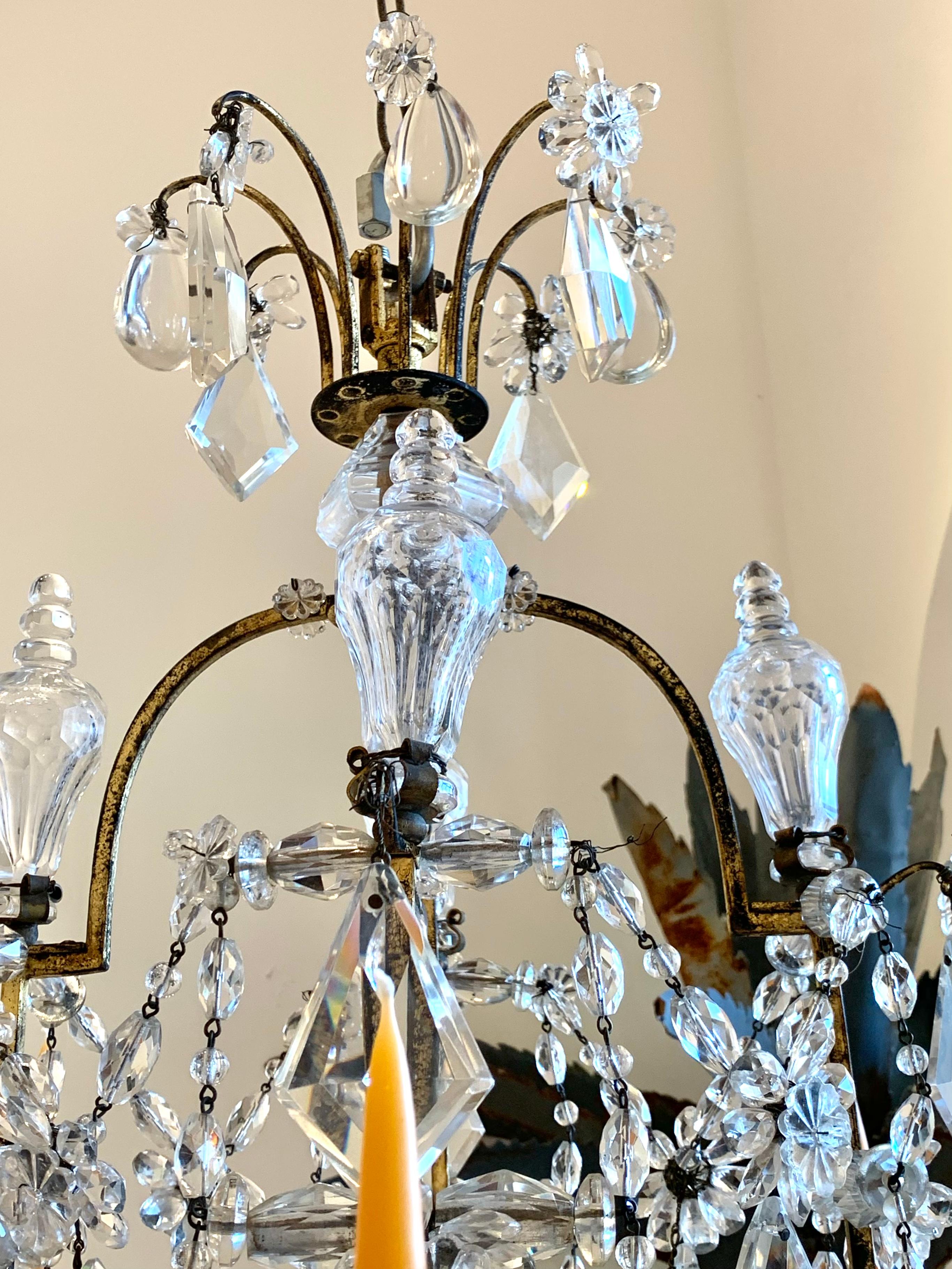 Pair of Early 20th Century Baguès Louis XVI Iron and Crystal Chandeliers 8
