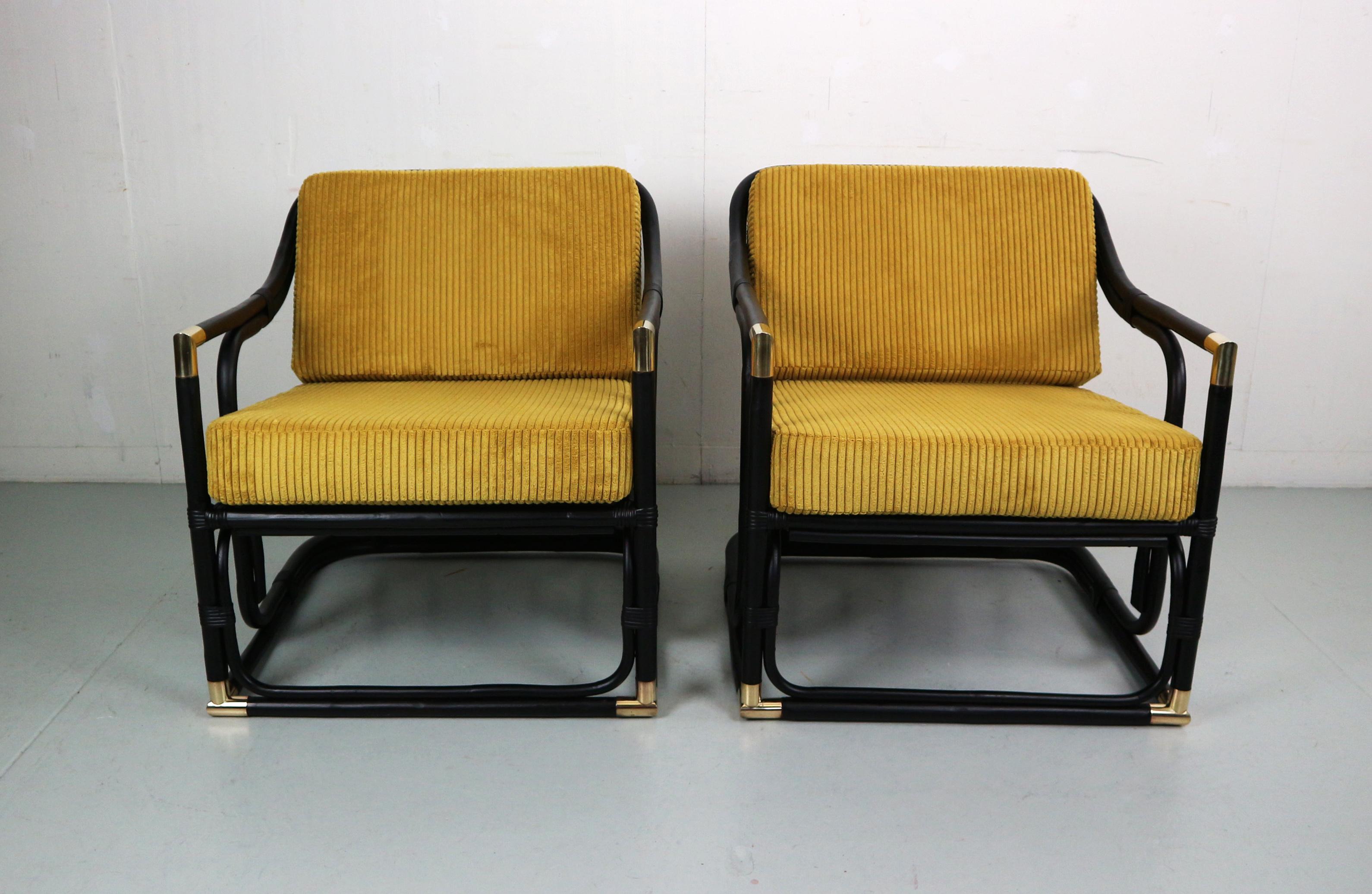 Art nouveau Paire de chaises longues en bambou et laiton du début du 20e siècle, France en vente
