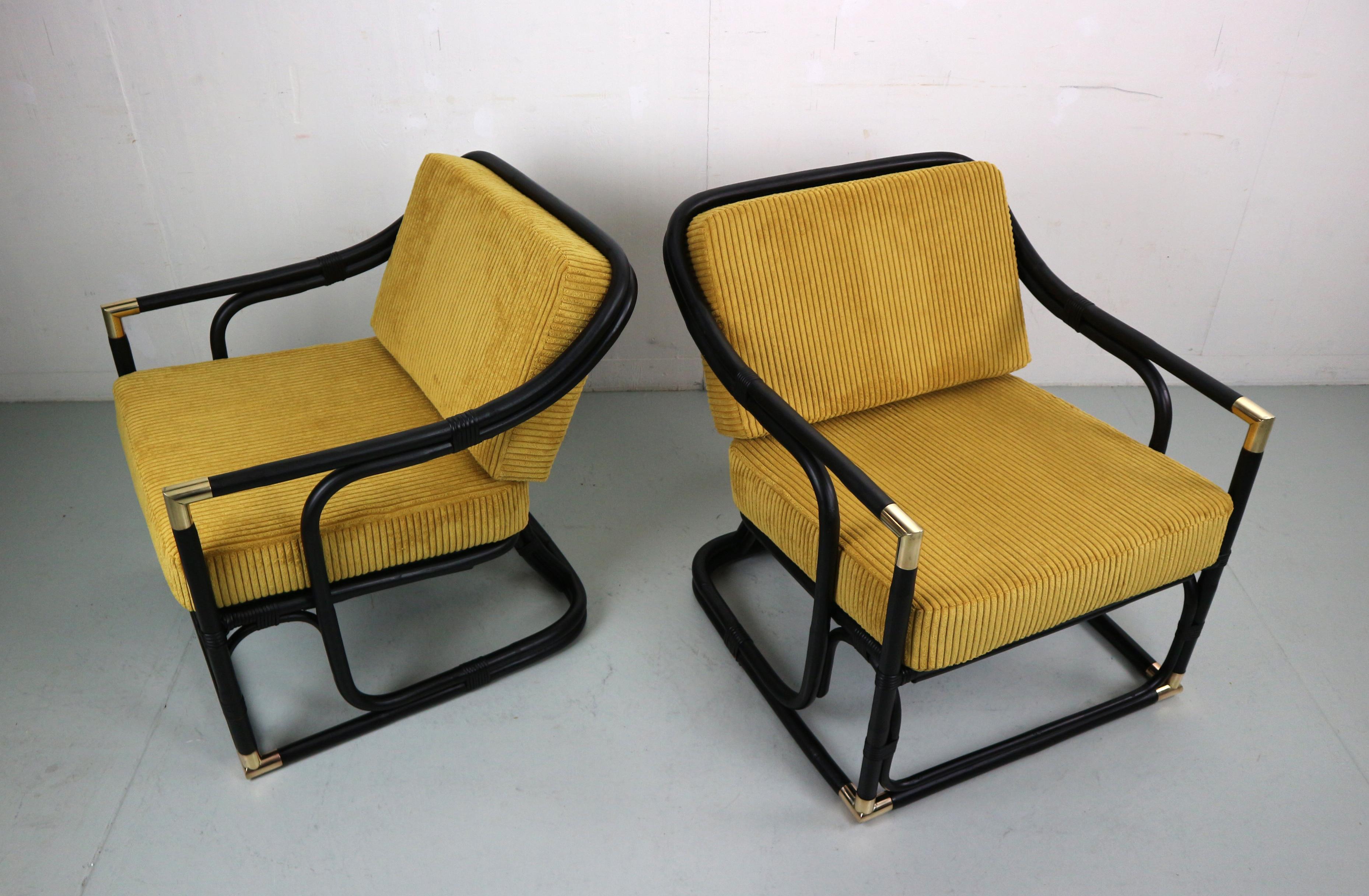 Paire de chaises longues en bambou et laiton du début du 20e siècle, France Excellent état - En vente à The Hague, NL