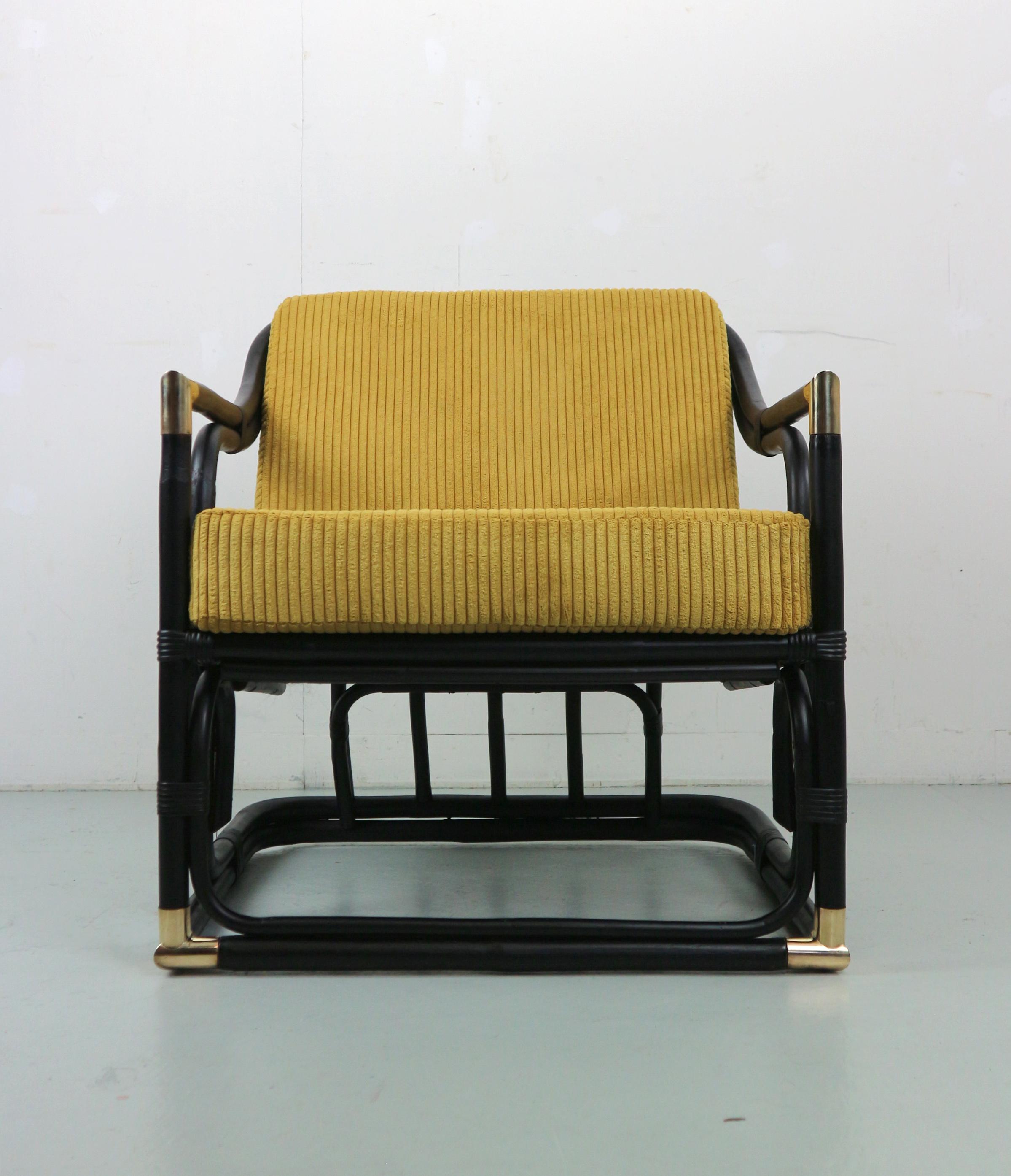 20ième siècle Paire de chaises longues en bambou et laiton du début du 20e siècle, France en vente